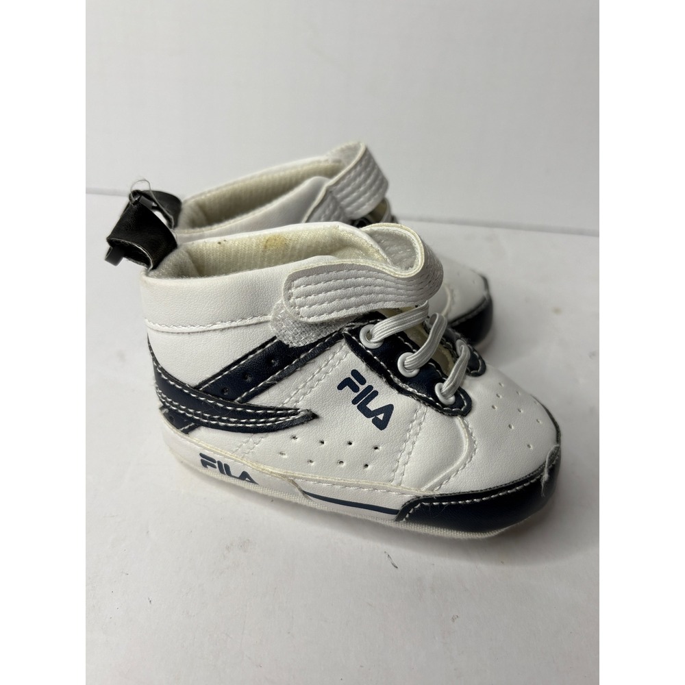 Fila Baby Sneakers White Navy Blue High Top Crib Shoes 6-9 Months 5208